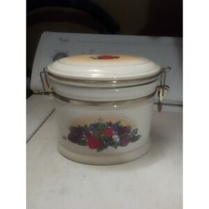 Knott's Berry Farm‎ Ceramic Canister with Metal Clamp and Fruit Design, Vintage